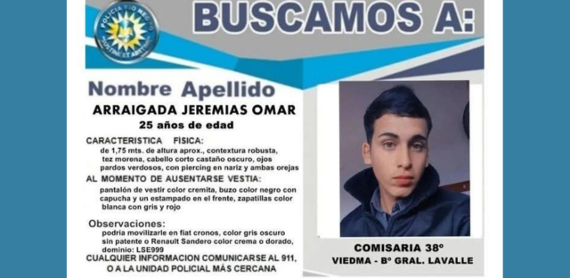 Búsqueda urgente: Jeremías desapareció en Viedma y su familia lo busca desesperadamente